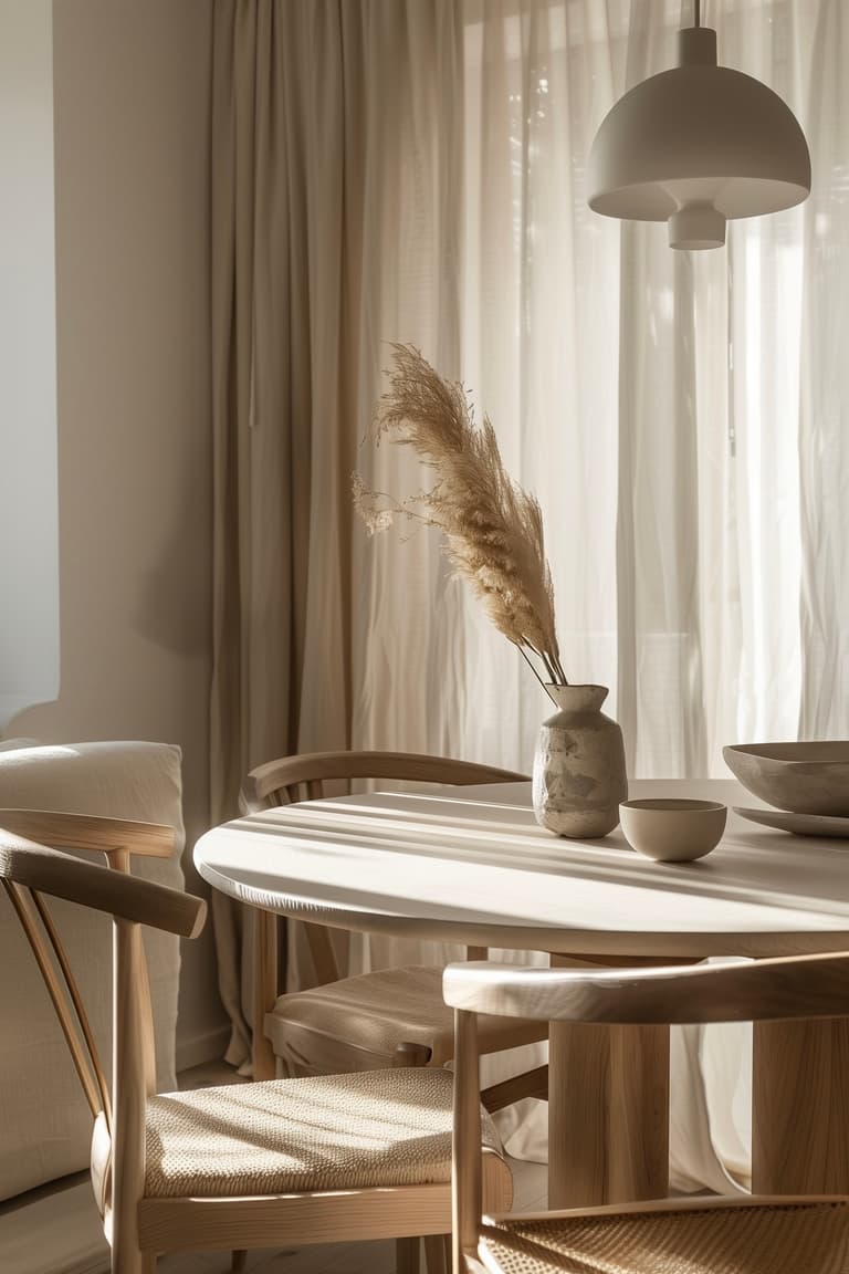 salle manger japandi bois clair minimaliste