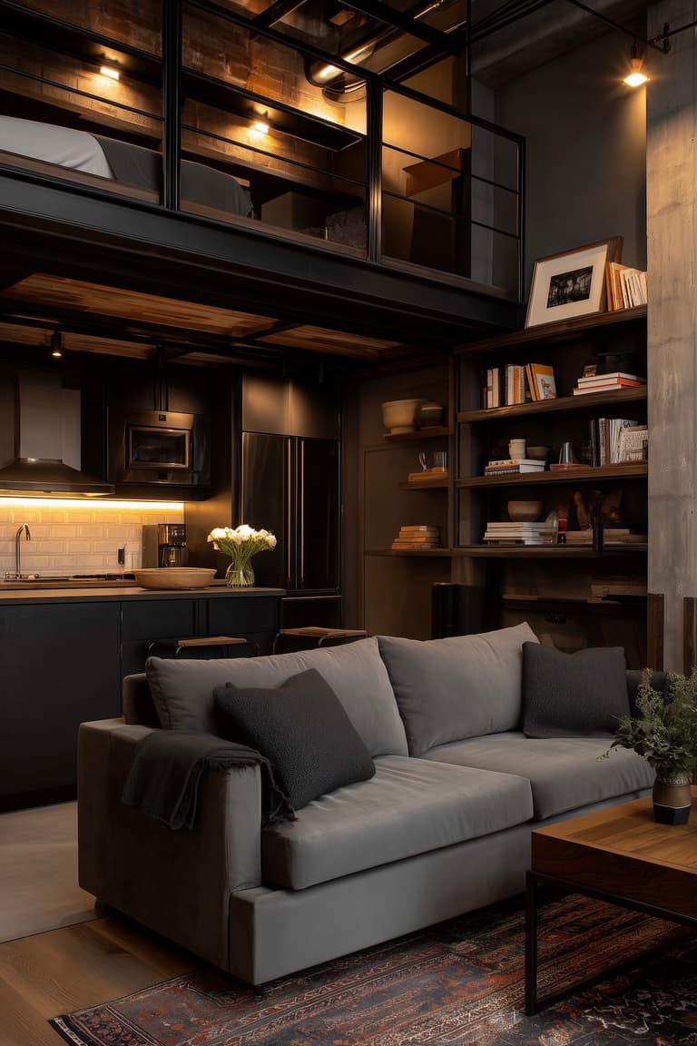 studio style industriel petit espace mezzanine loft