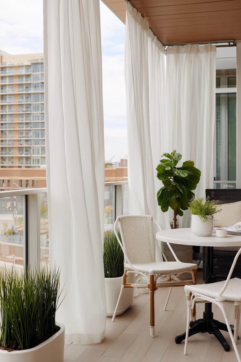 balcon appartement voilage blanc intimité idée déco