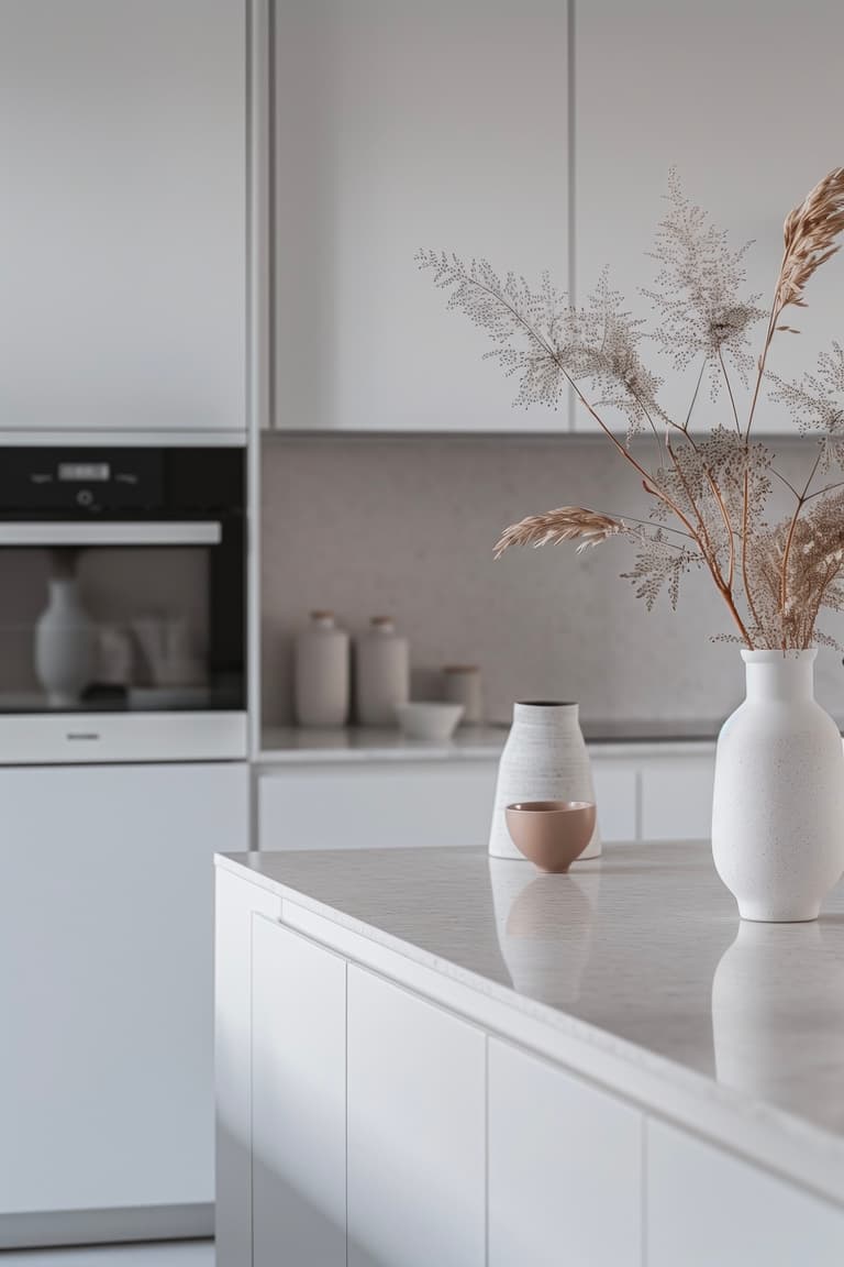 cuisine équipée minimaliste façade blanche sans poignée épuré