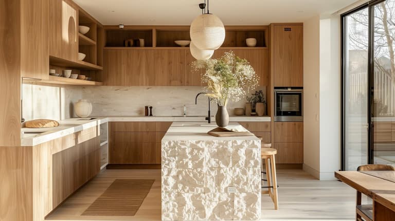 cuisine équipée style naturel façade chêne ilot pierre - blog déco