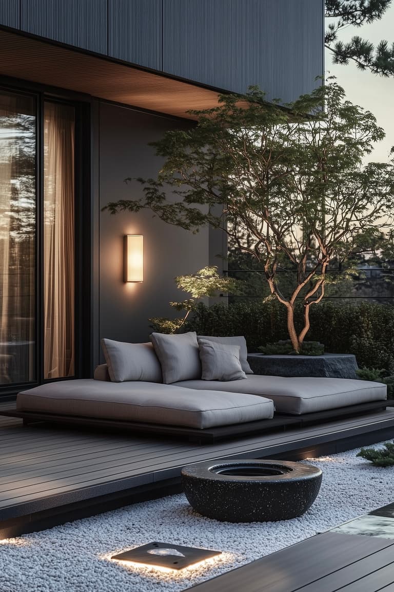 terrasse zen luxe canapé modulable karesansui galets
