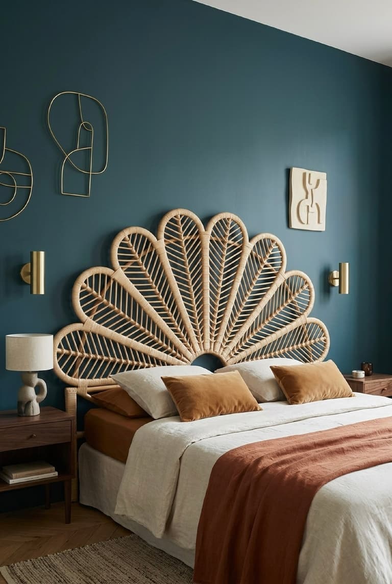 chambre mur hague blue foncé tête lit design fleur pas chère