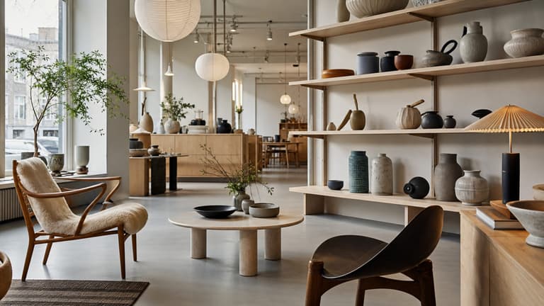 bonnes adresses déco à Copenhague avec boutique de design scandinave, mobilier en bois clair, céramiques, lampes minimalistes et lumière nordique