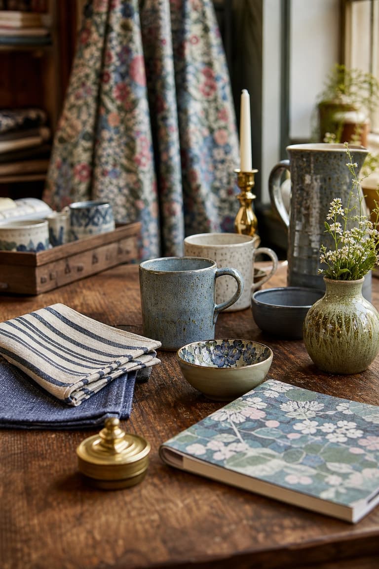 objets déco, céramiques et textiles dans une boutique londonienne chaleureuse