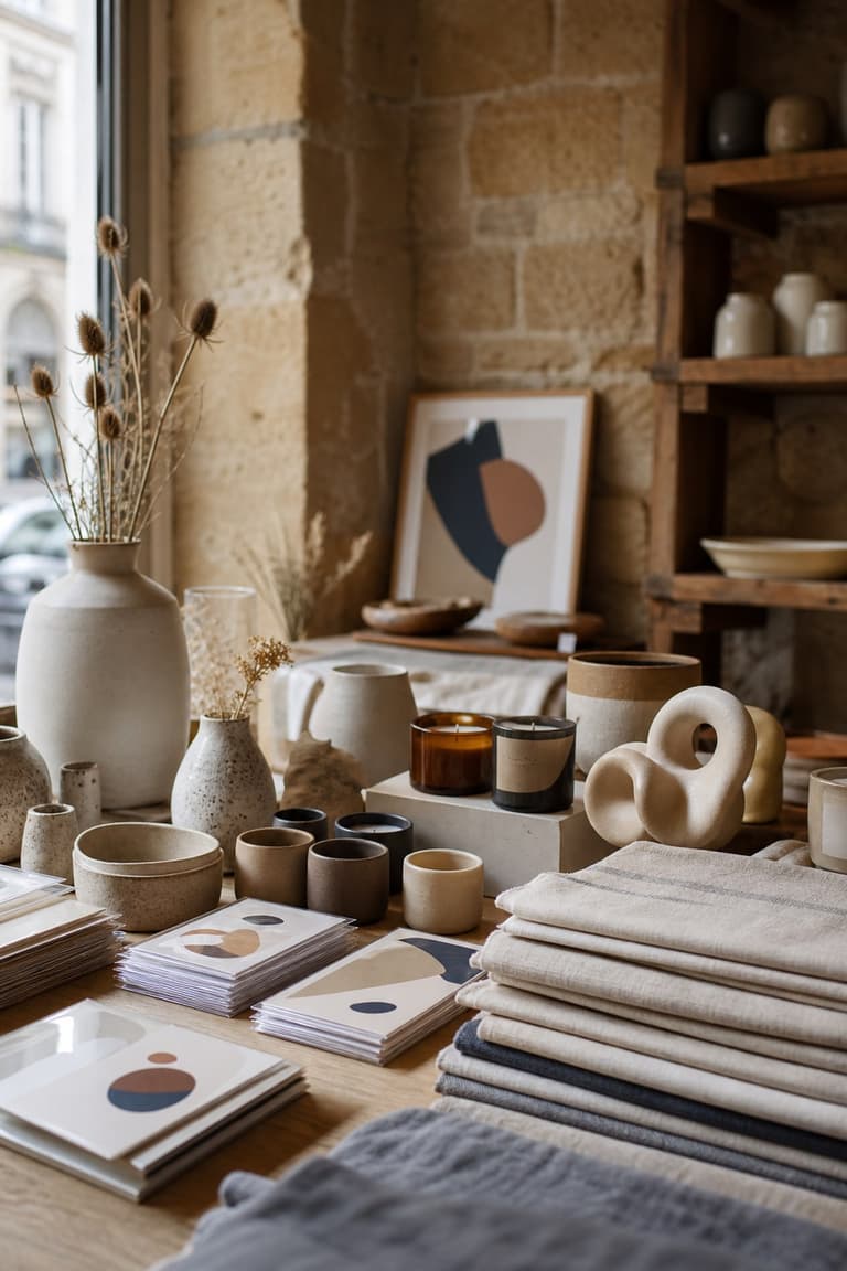 concept store déco à Lyon avec céramiques artisanales, bougies, cartes illustrées et linge naturel