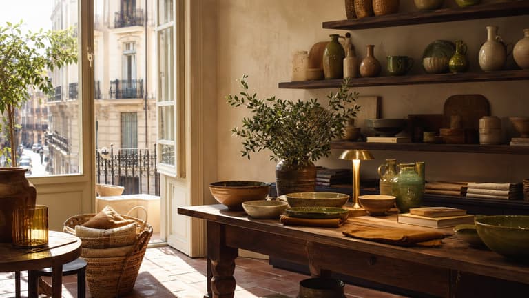 bonnes adresses déco à Madrid avec boutique lumineuse, céramiques artisanales, paniers et textiles naturels
