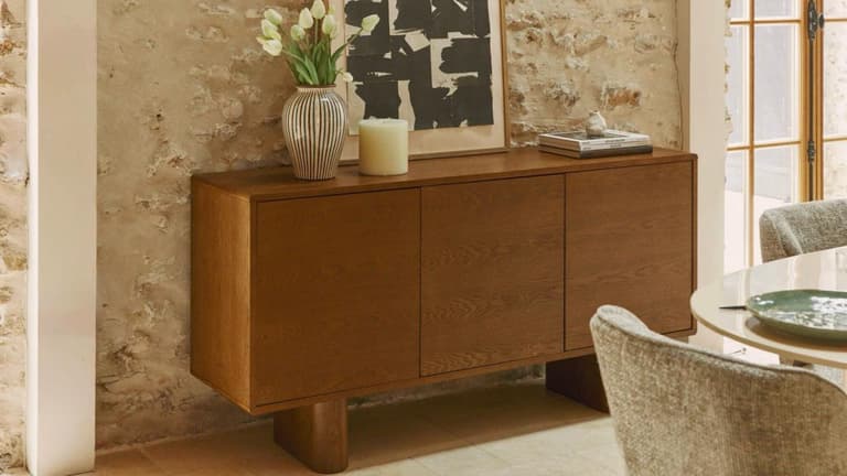 Buffet design en bois et travertin - NV Gallery