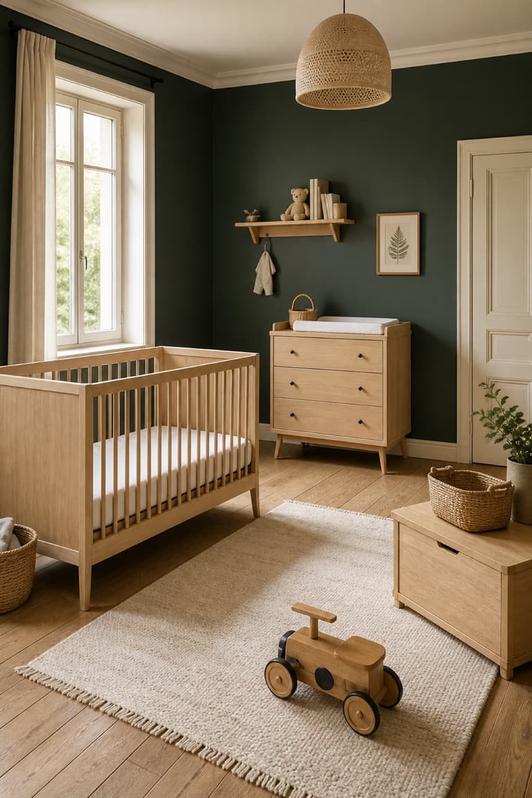 Chambre de bébé avec mobilier évolutif en bois clair
