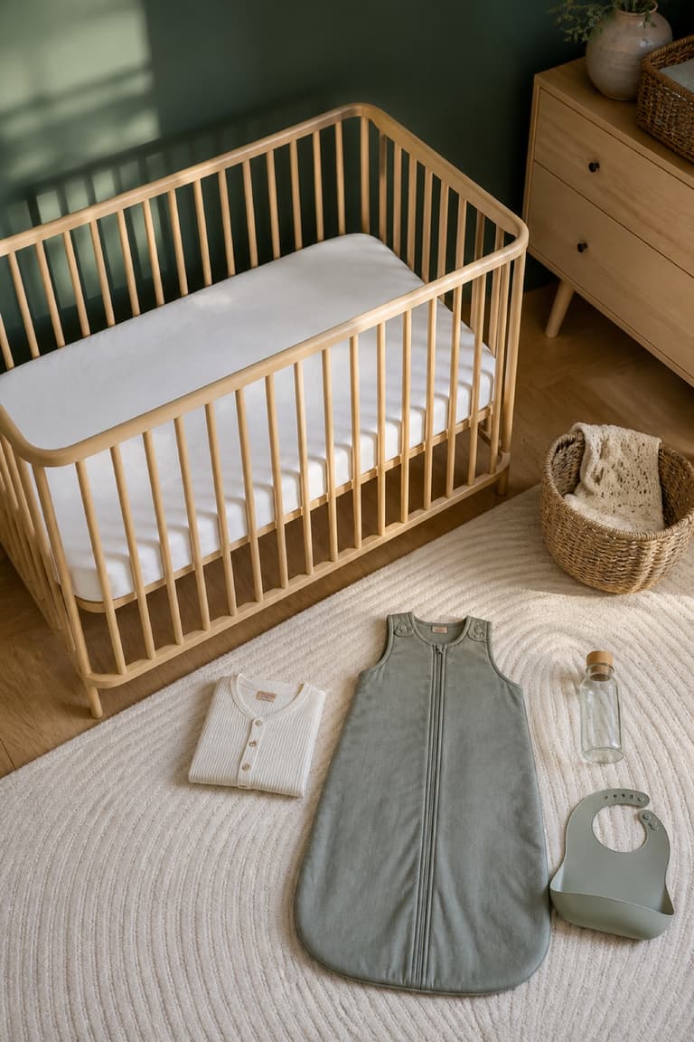 Chambre de bébé préparée avec quelques essentiels