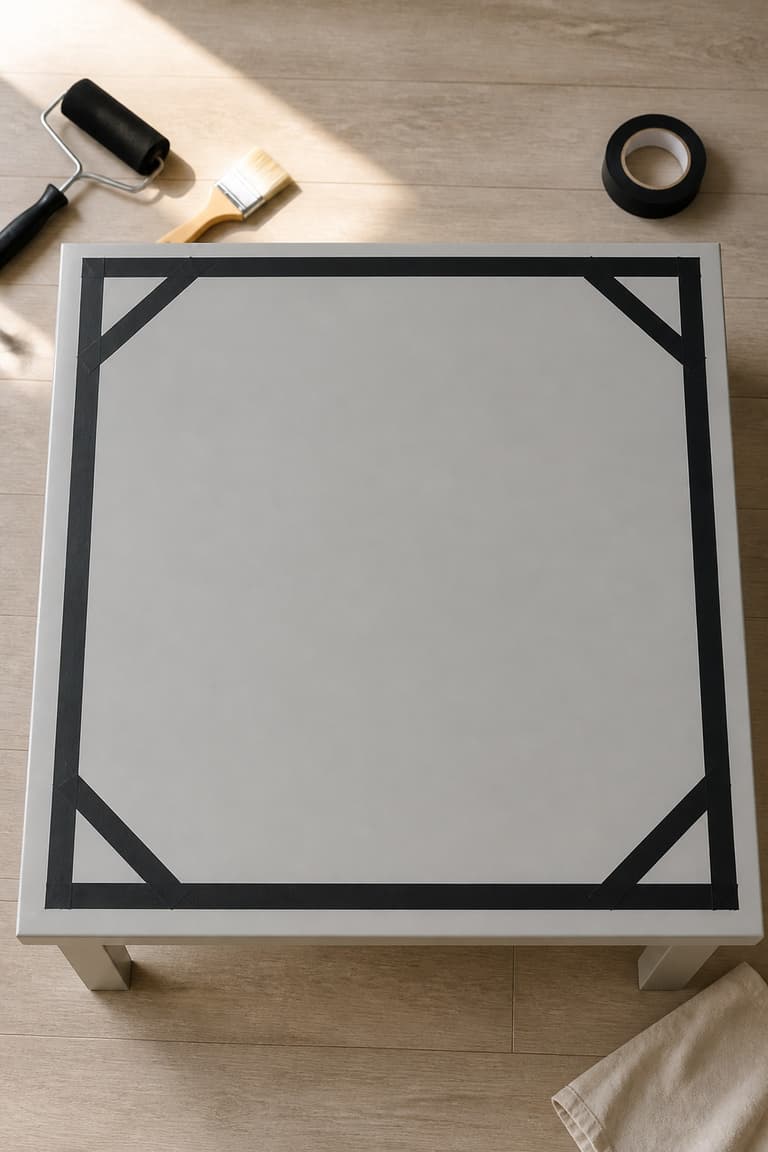 Plateau de table Lack préparé avec du ruban de masquage