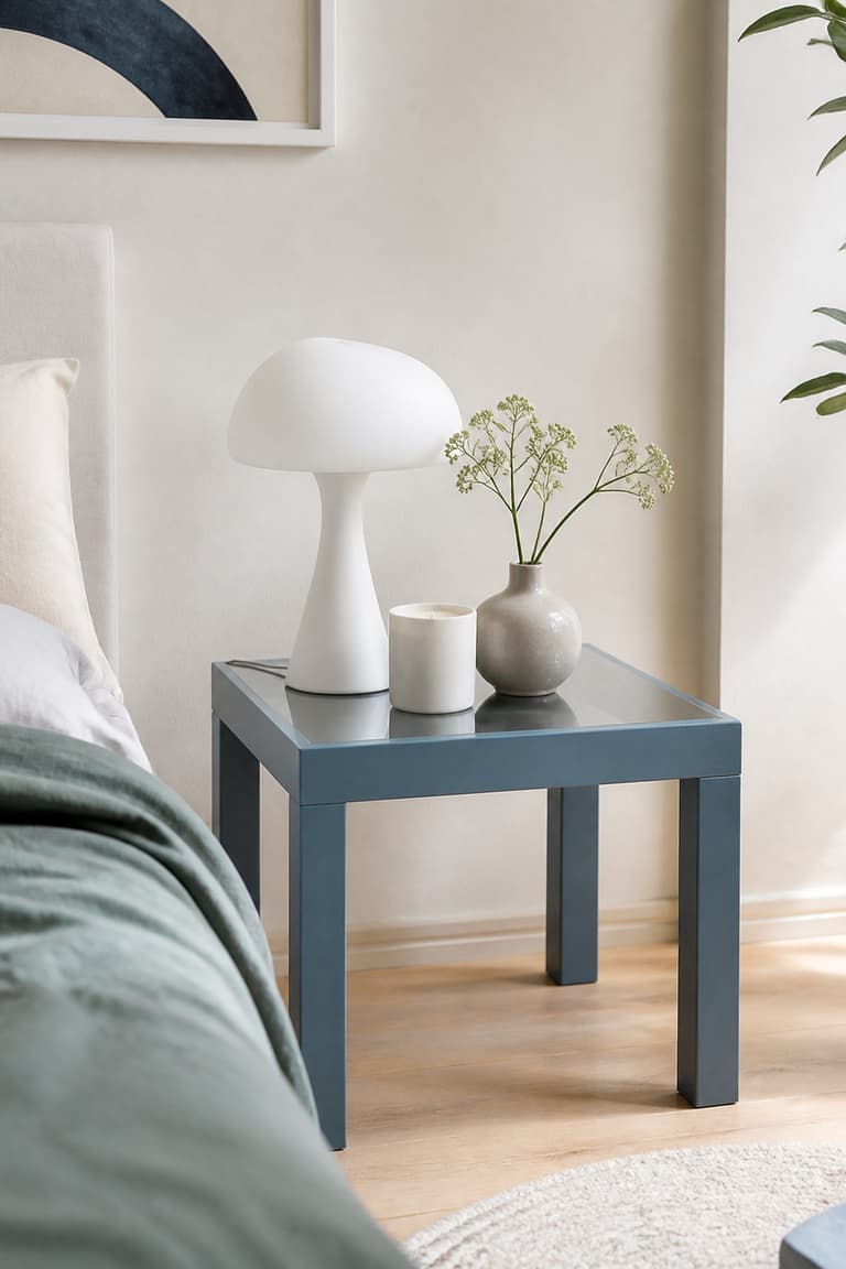 Table de chevet Lack gris bleuté avec plateau miroir