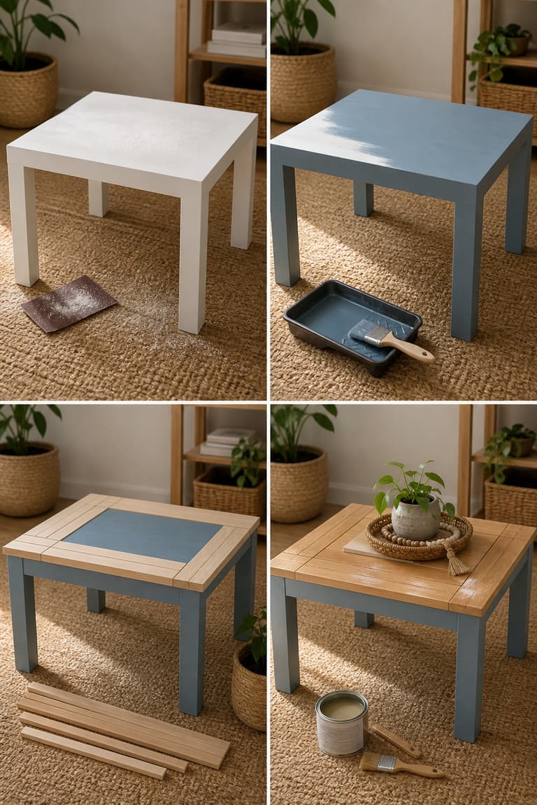 Étapes de transformation d’une table Lack en table basse bohème