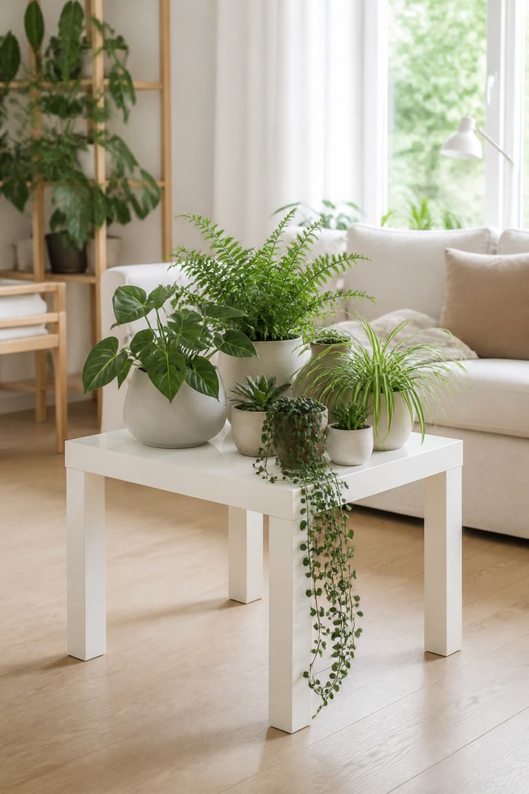 Table Lack utilisée comme support pour un jardin intérieur