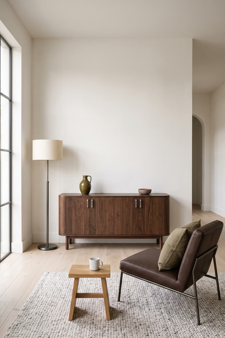 Aménagement progressif d’un salon autour d’un fauteuil design et de quelques matières chaleureuses
