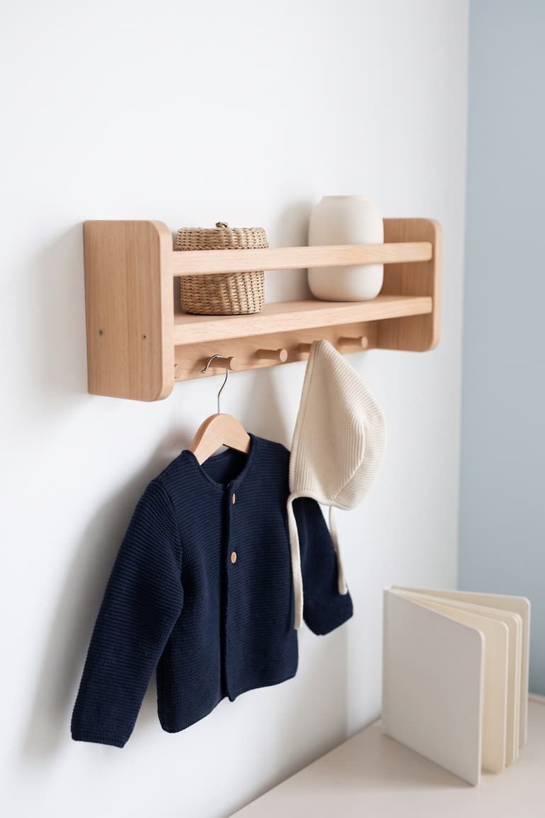Étagère BEKVÄM transformée en rangement mural pour vêtements dans une chambre d’enfant