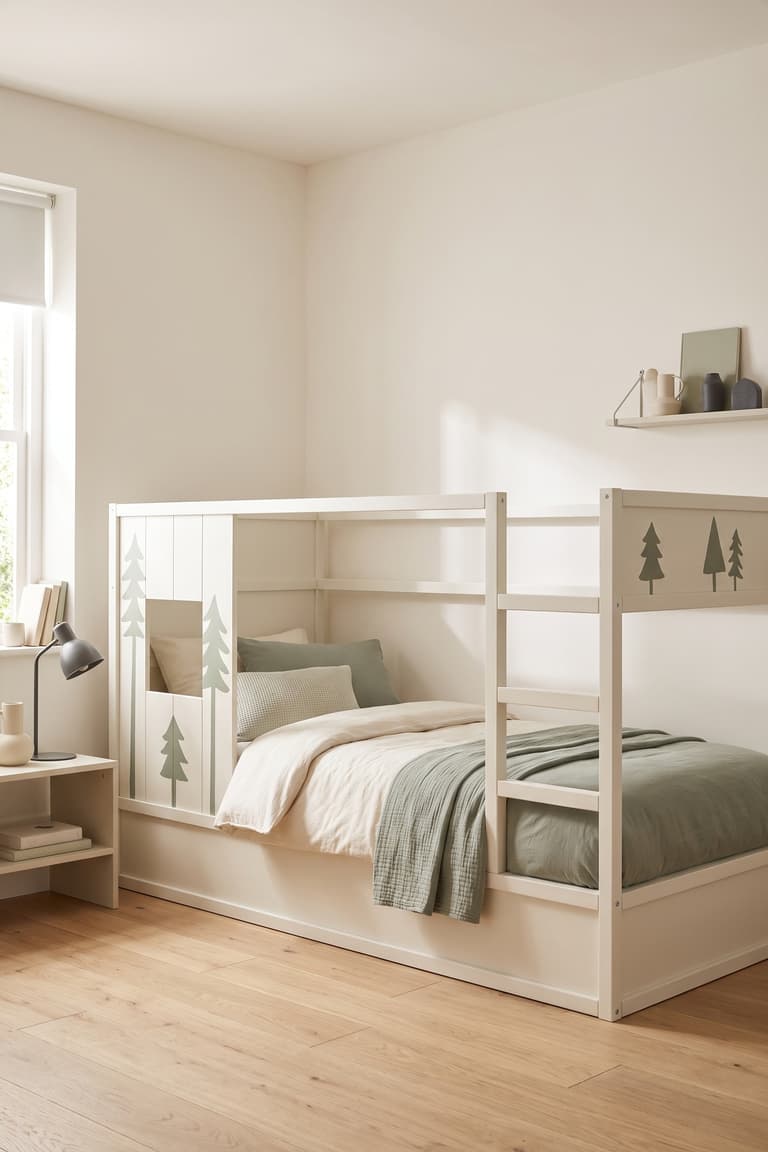 Lit KURA cabane dans une chambre d’enfant inspirée d’une forêt imaginaire