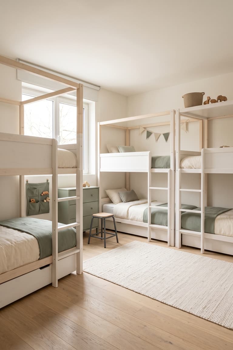 Chambre dortoir contemporaine avec plusieurs couchages KURA coordonnés