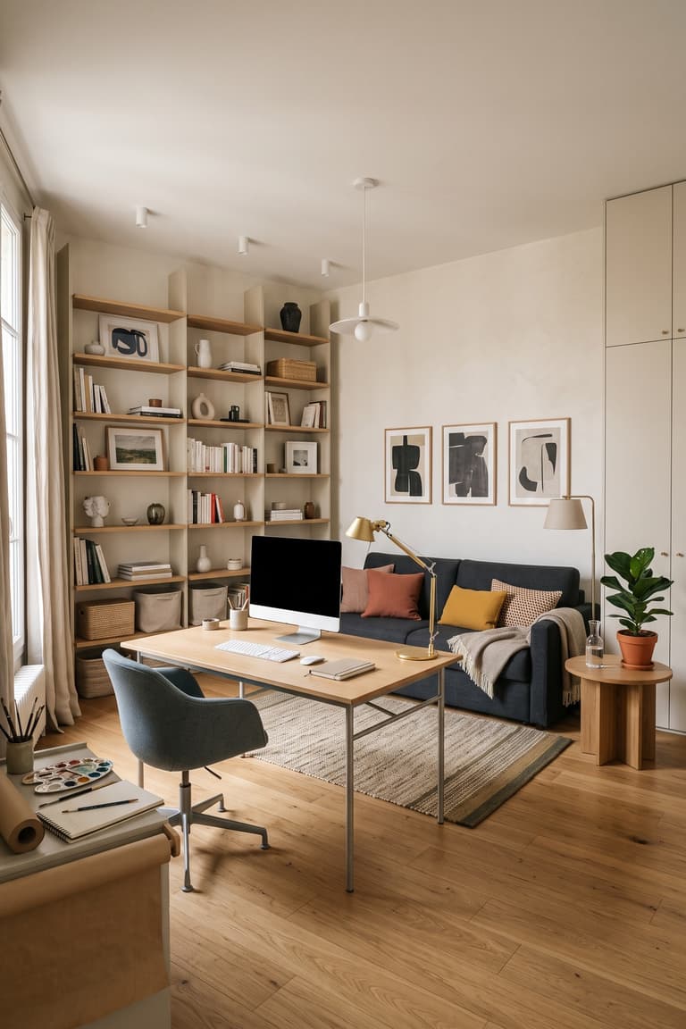 pièce modulable avec mobilier évolutif, canapé et rangements pour la famille