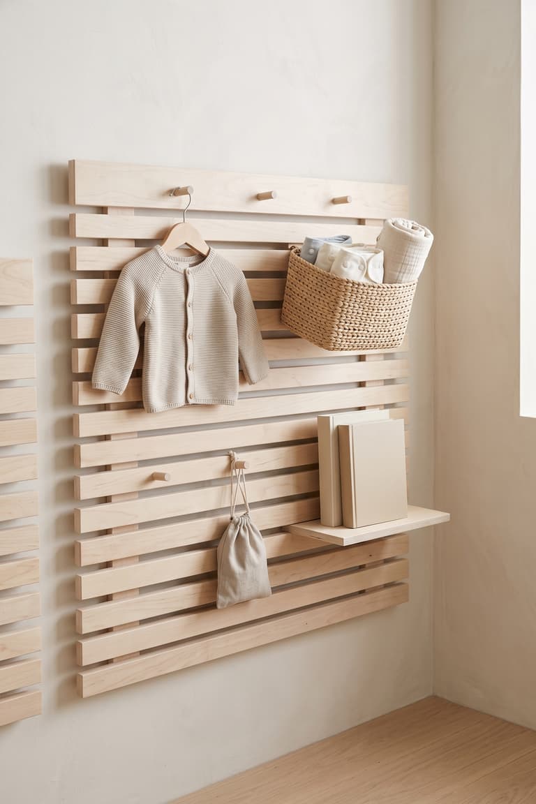 Rangement mural pour les accessoires d’une chambre d’enfant avec une tête de lit MANDAL