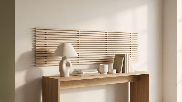 Tête de lit IKEA MANDAL détournée en meuble bas de rangement dans un salon contemporain