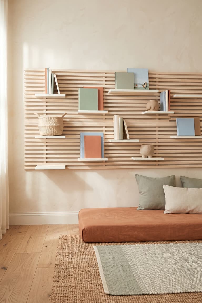 Tête de lit IKEA MANDAL transformée en bibliothèque pour une chambre d’enfant