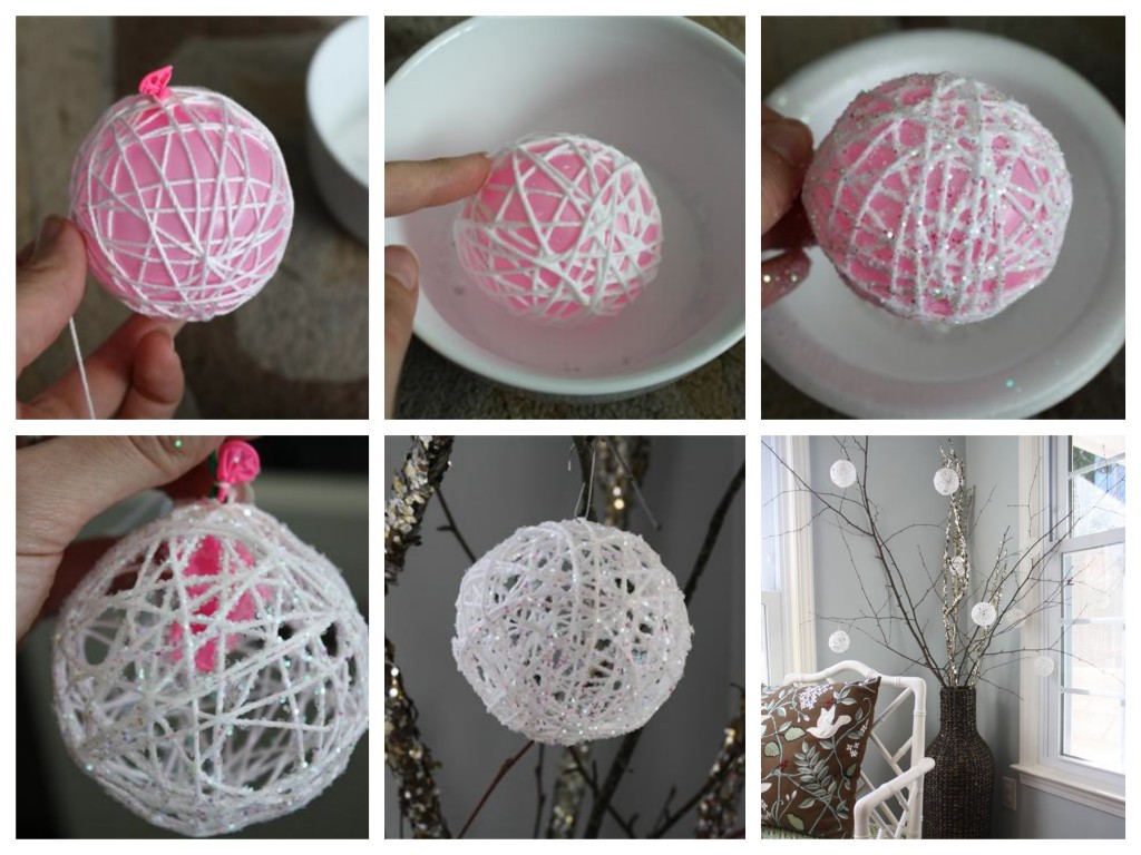 Boule DIY pour Noël blanche fil sapin corde