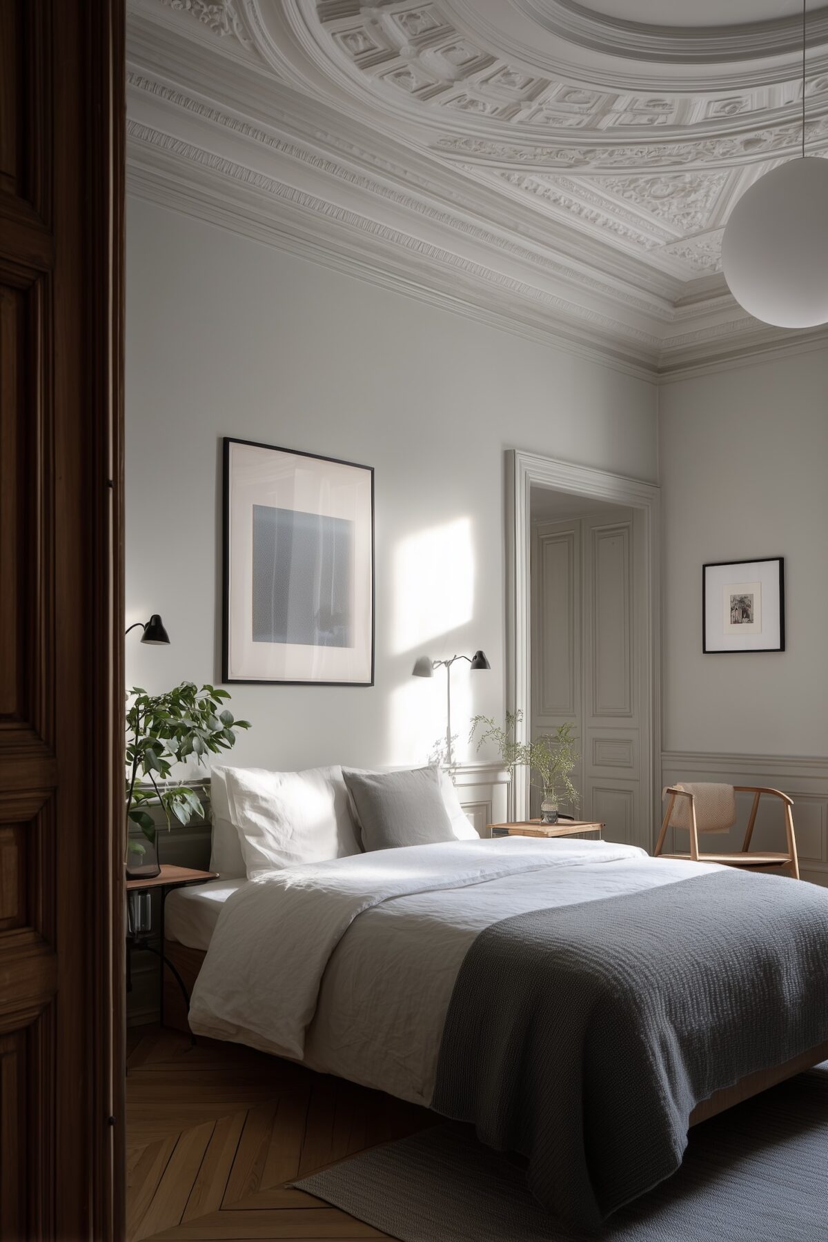 chambre élégante style haussmannien peinture mate neutre