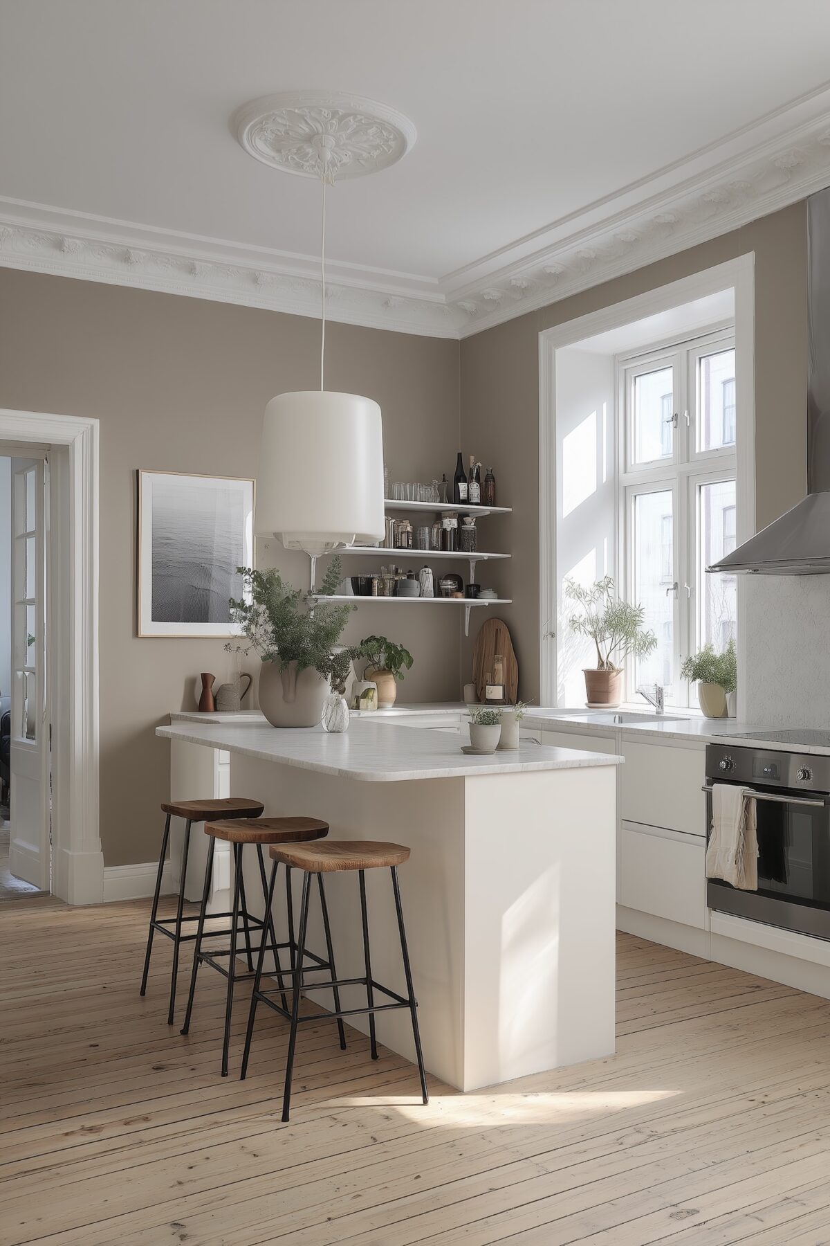 cuisine beige taupe blanche appartement parisien moderne