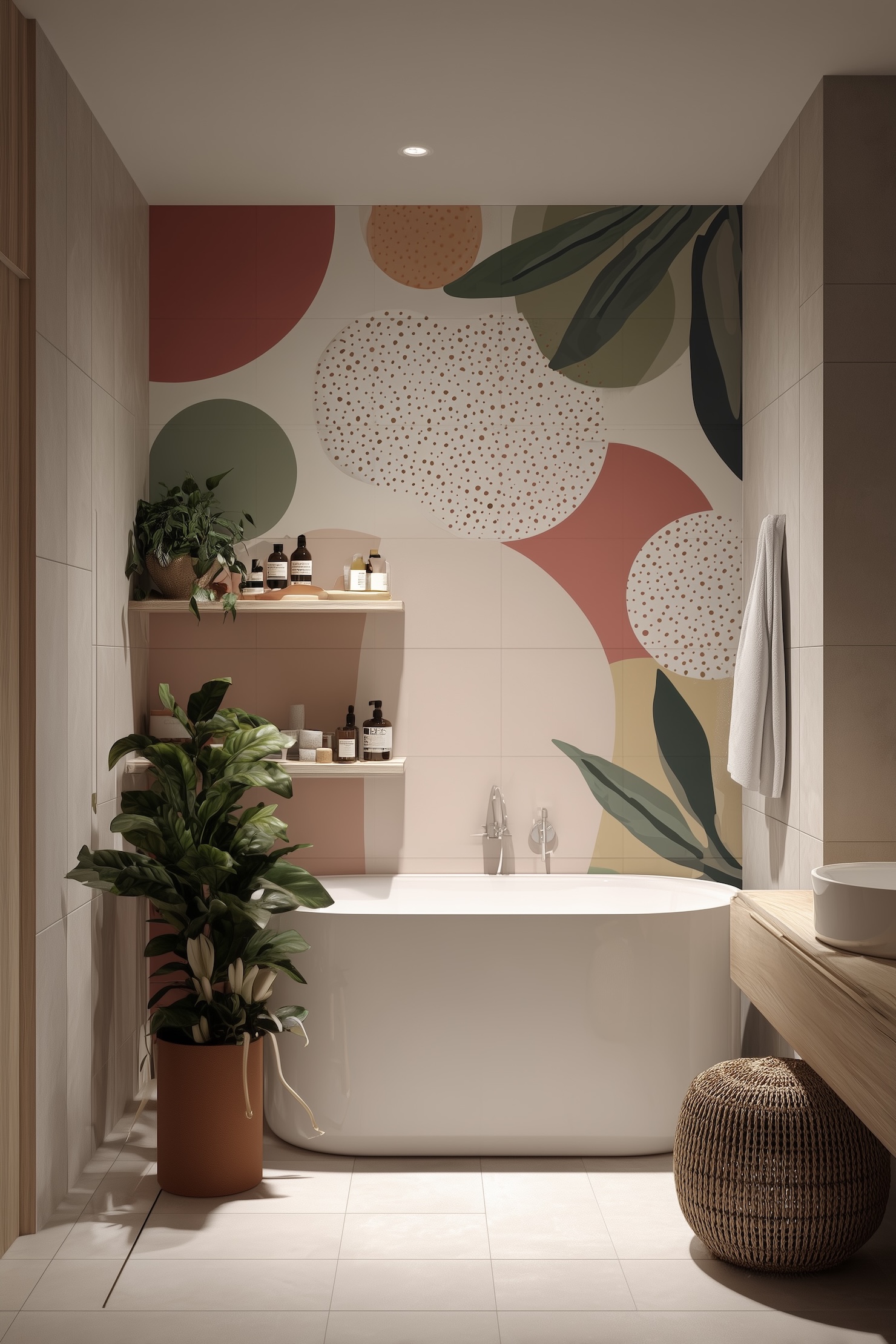 décoration murale colorée salle de bain peinture satinée