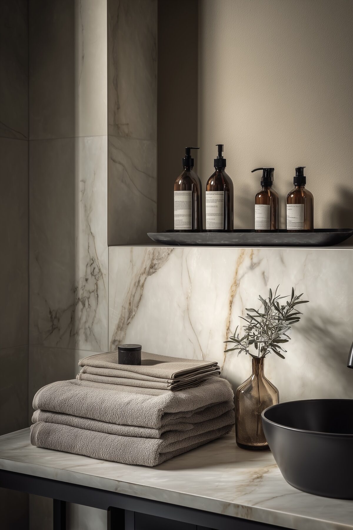 matériaux naturels et peinture velours dans salle de bain