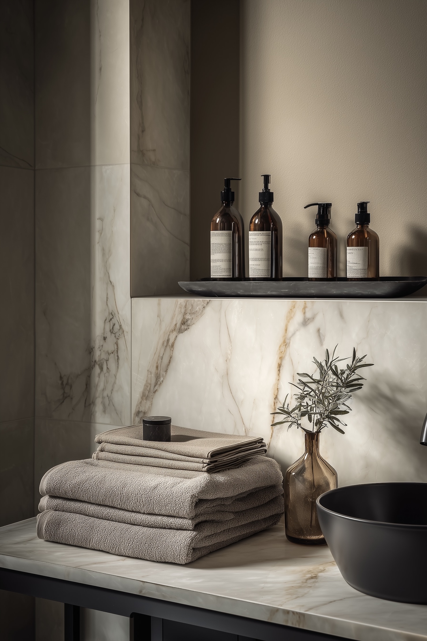 matériaux naturels et peinture velours dans salle de bain