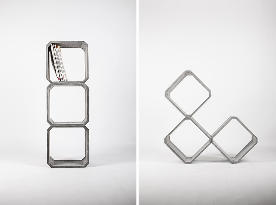 Bibliothèque, table de nuit en béton. Design et recyclage. www.clemaroundthecorner.com.