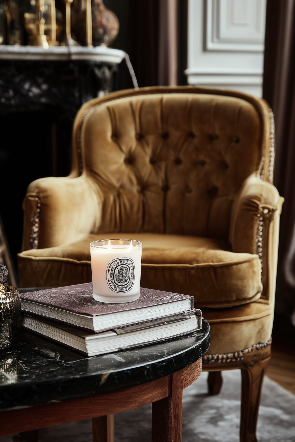 appartement Paris fauteuil crapaud velours jaune moutarde