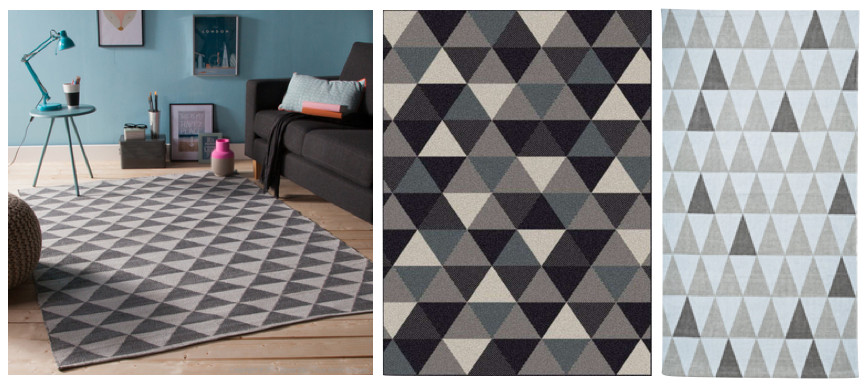 Beaux tapis triangles noirs et blanc, gris.