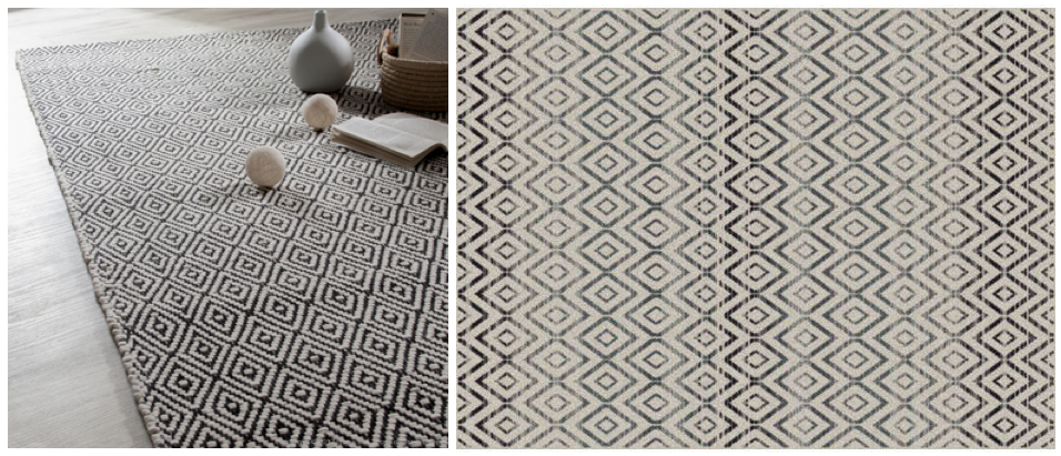 Des tapis au motifs géomètriques pas chers. Caldo d'Akhal et Dune chez Conforama.
