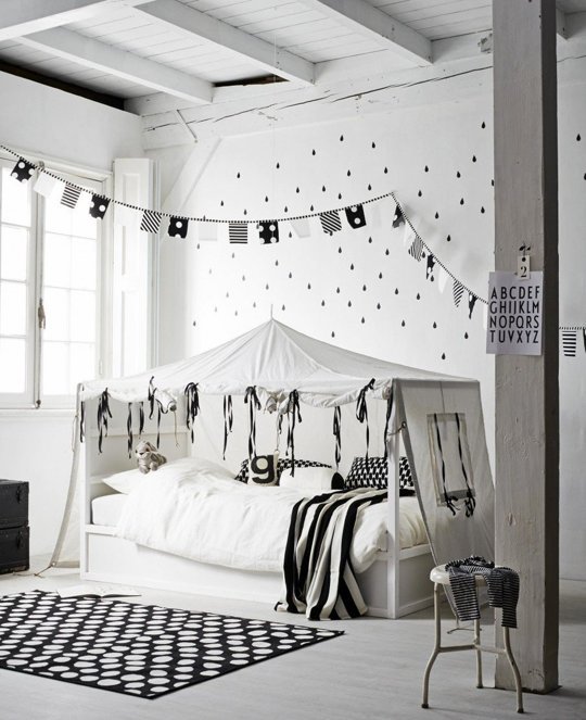 chambre d'enfant style scandinave noir et blanche.