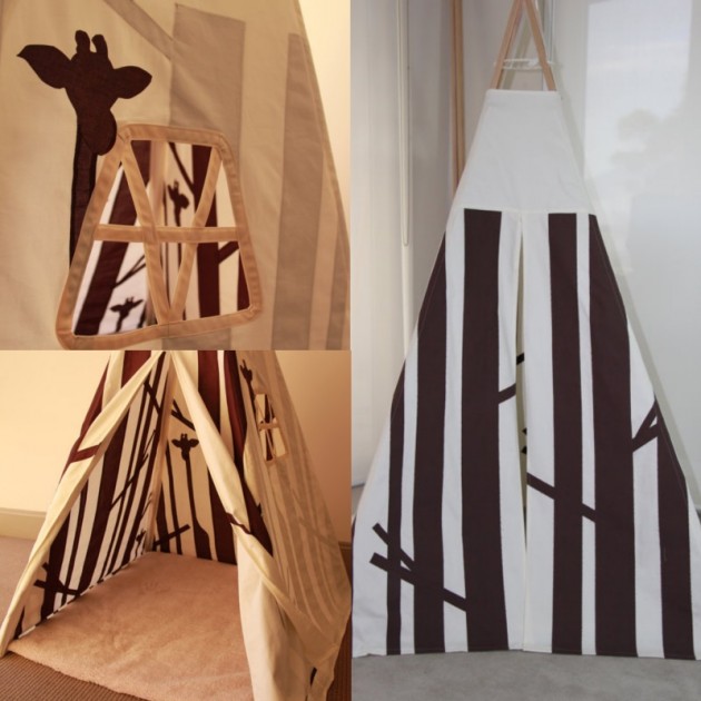 tipi pour une chambre d'enfant girafe savane noir et blanc.