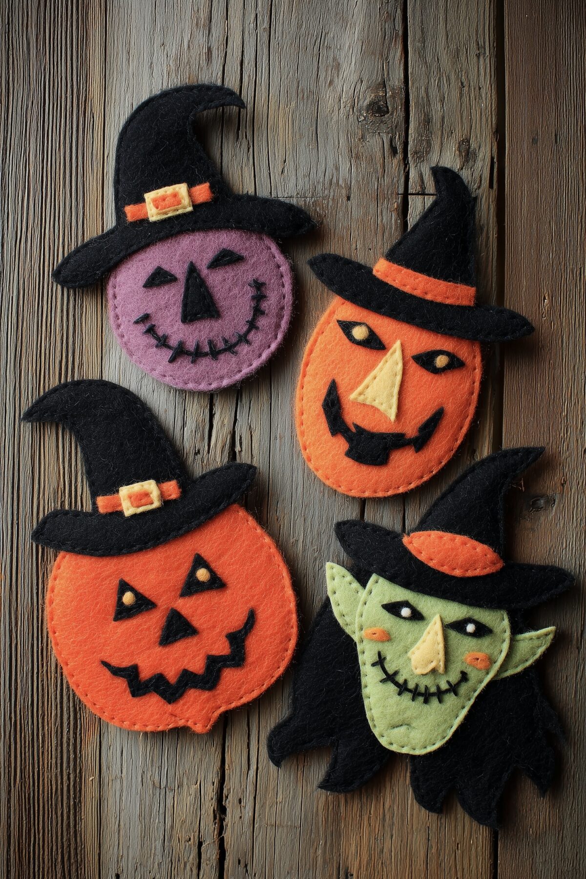 figurine Halloween sorcière couture feutrine