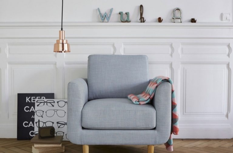 fauteuil gris suspension baladeuse cuivre