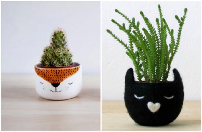 Pot de fleur animal chat chien feutrine