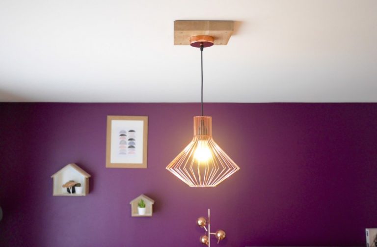 plafonier cuivre et bois diy