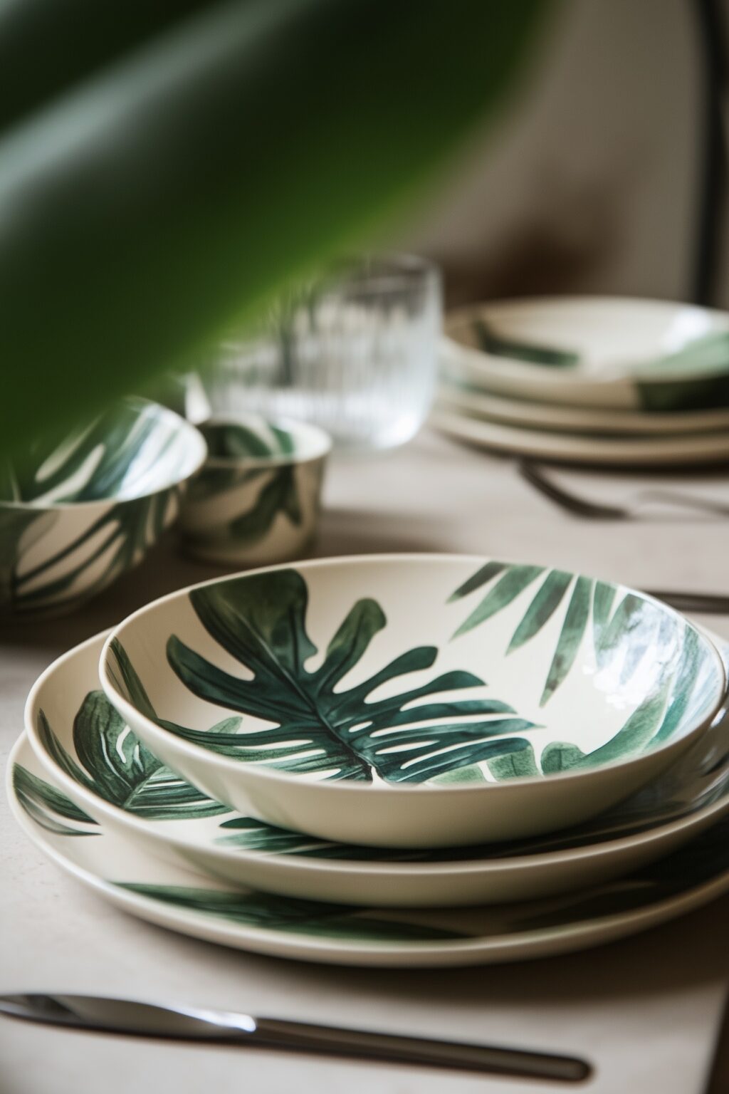 assiette creuse motif feuille monstera