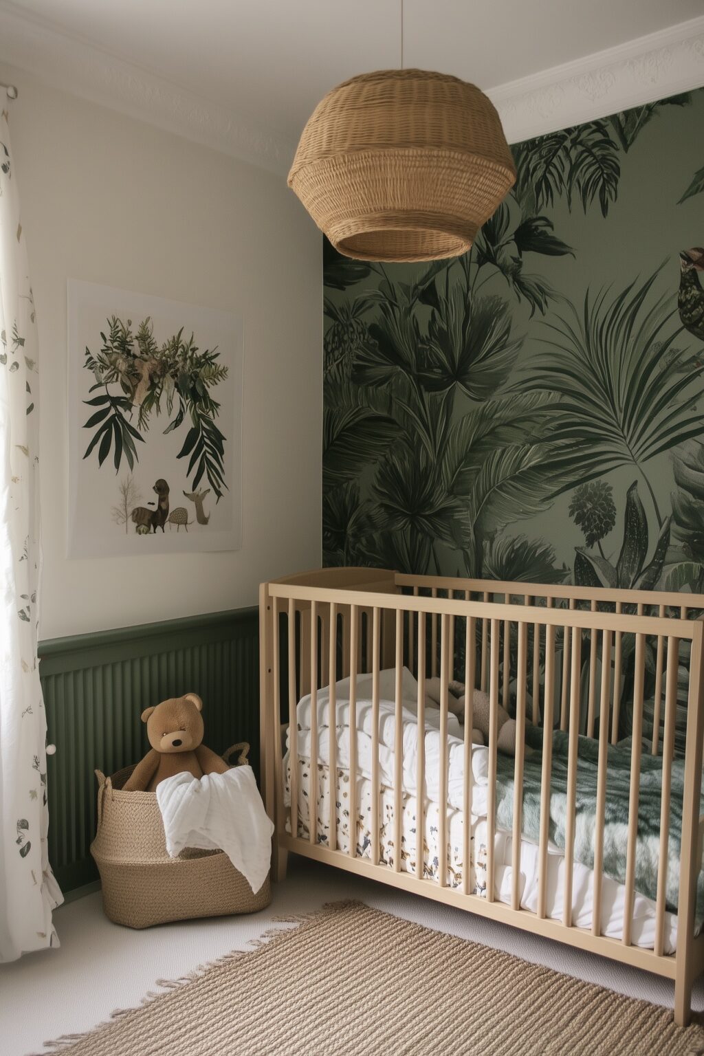 tendance jungle idée décoration chambre bébé mixte