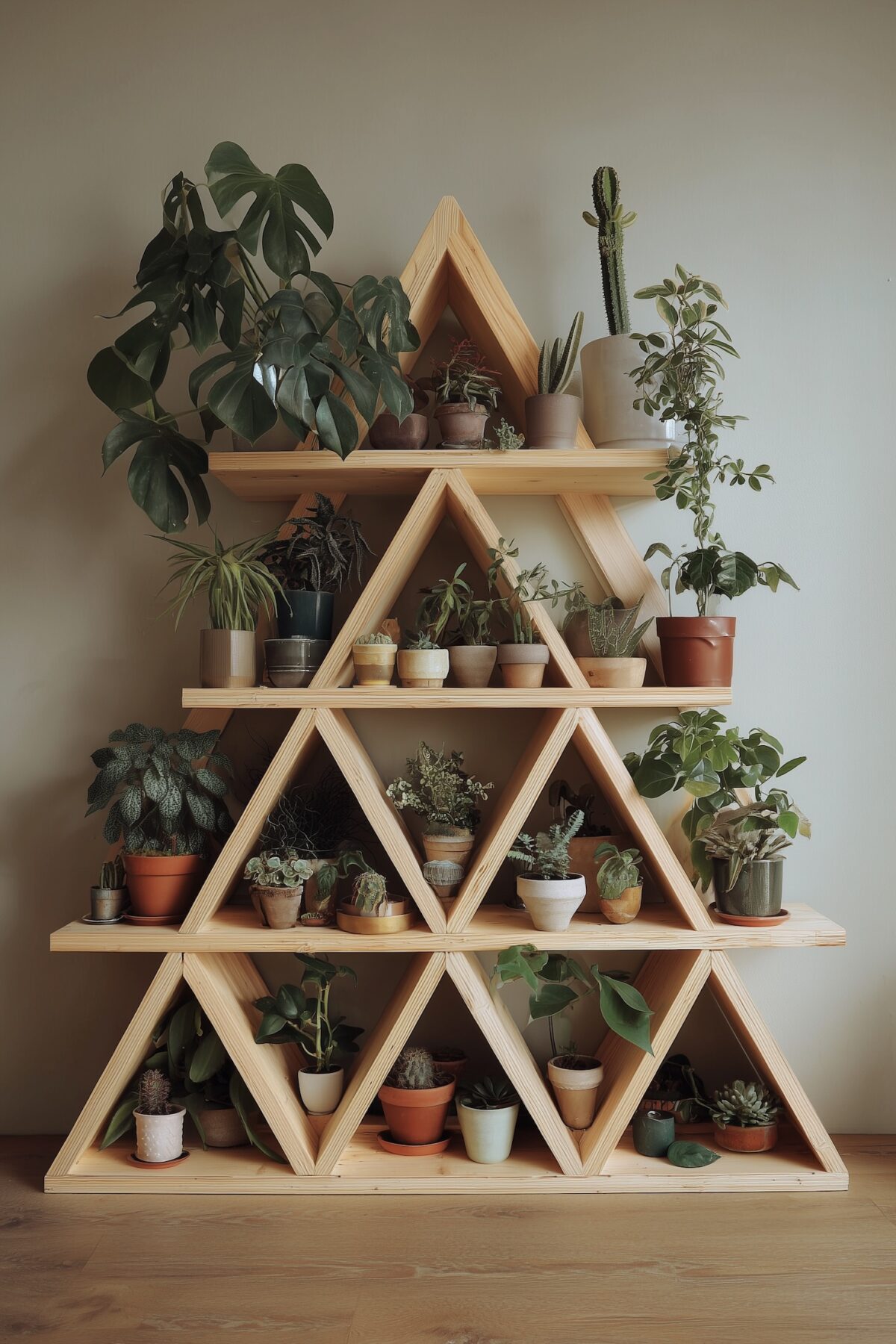 bibliothèque bois plantes déco nature