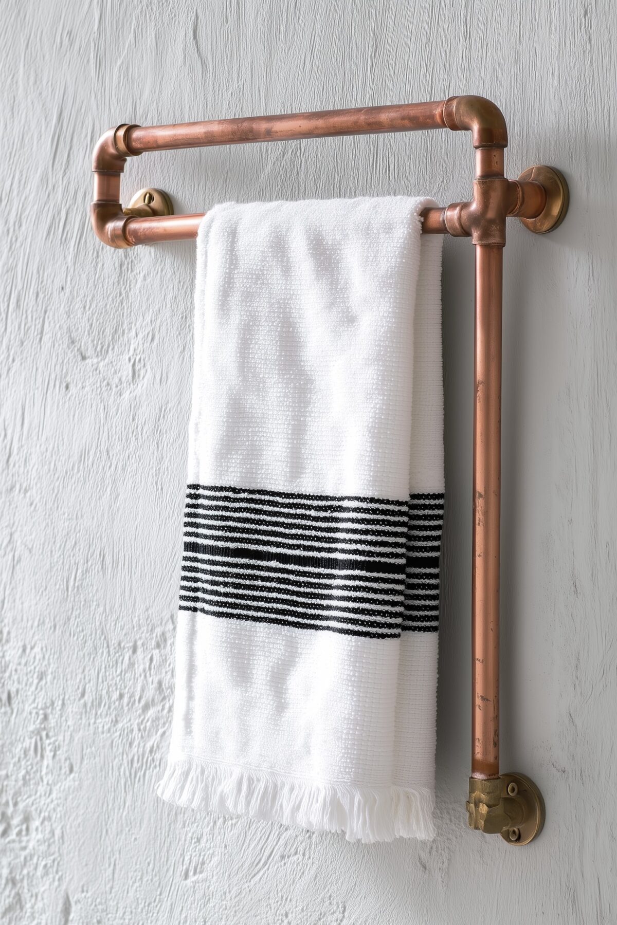 porte-serviettes mural tuyaux cuivre plomberie