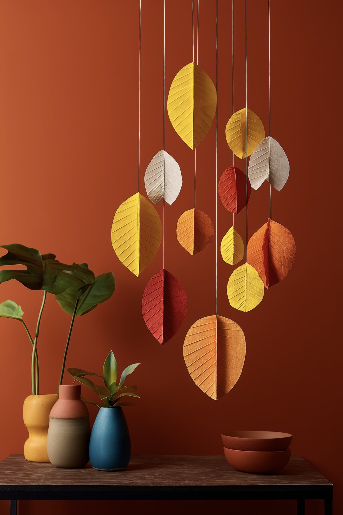 mobile feuilles colorées orange jaune rouge