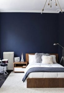chambre elegante scandinave vintage bleu marine