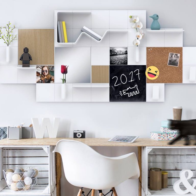 module de rangement mur a pacer au dessus du bureau