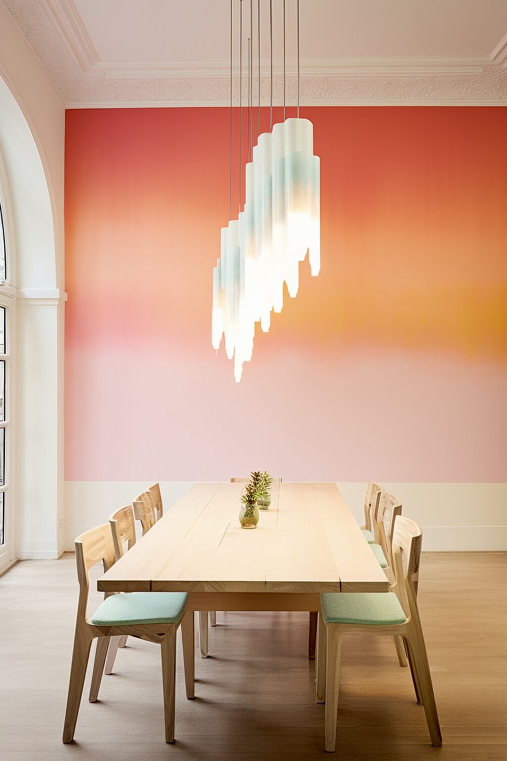 mur papier peint tie and dye dégradé rose orange